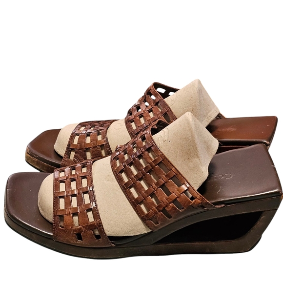 Cole Haan studio woven wood platform sandal Asian inspired leather - Picture 2 of 9